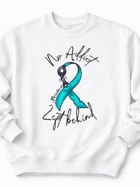No Addict Addiction Awareness Womens Custom White Crewneck Graphic Sweatshirt